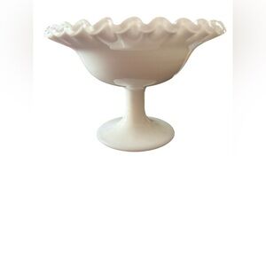 Vintage Fenton Silver Crest Milk Glass Compote Dish